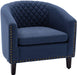 Blue Linen Barrel Chair with Nailheads and Legs