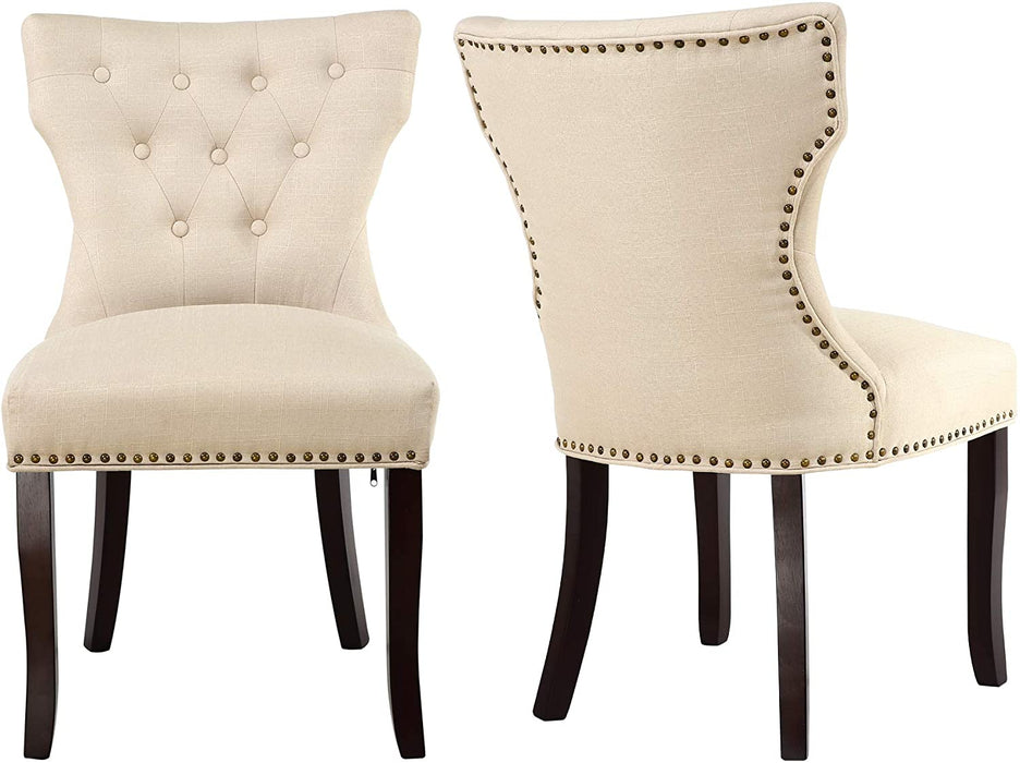 Leisure Padded Fabric Dining Chairs (Set of 2, Tan)