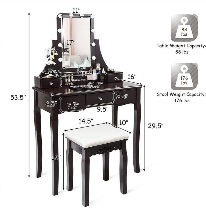 Brown Vanity Set with 10 LED Lights