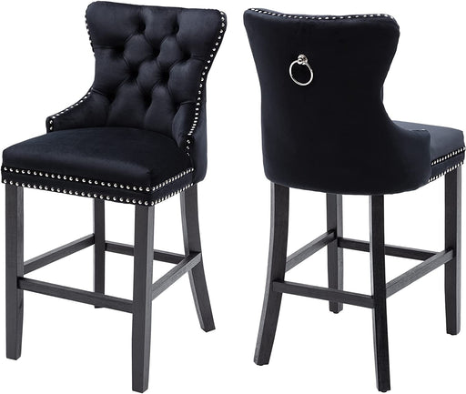 Set of 2 Upholstered Velvet Cushion Barstools