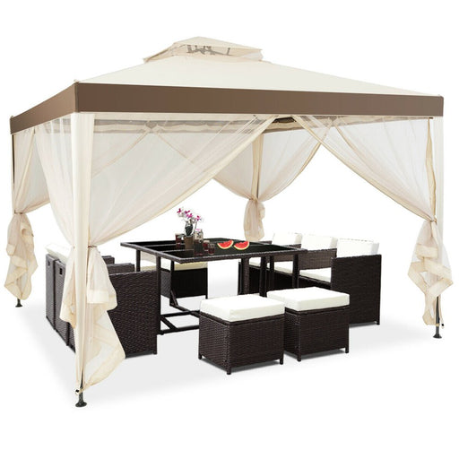 10'X 10' Canopy Gazebo Tent Shelter W/Mosquito Netting Outdoor Patio Beige