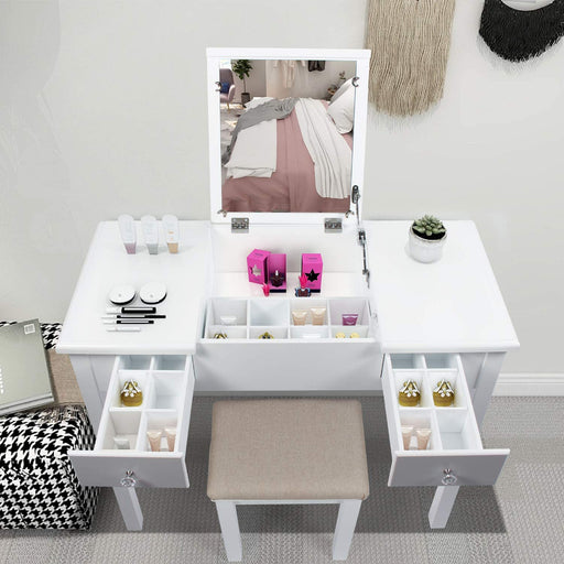 Flip Top Mirror Vanity Desk with Storage