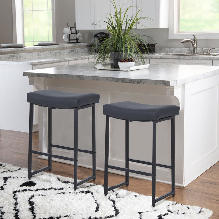 Black Bar Stools Set of 2 Counter Height Backless