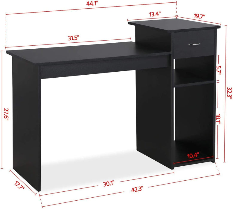 Black Wooden Computer Desk with Storage and Stand