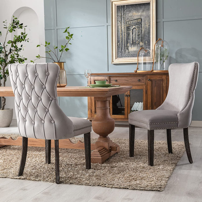 Grey velvet cheap tufted dining chairs