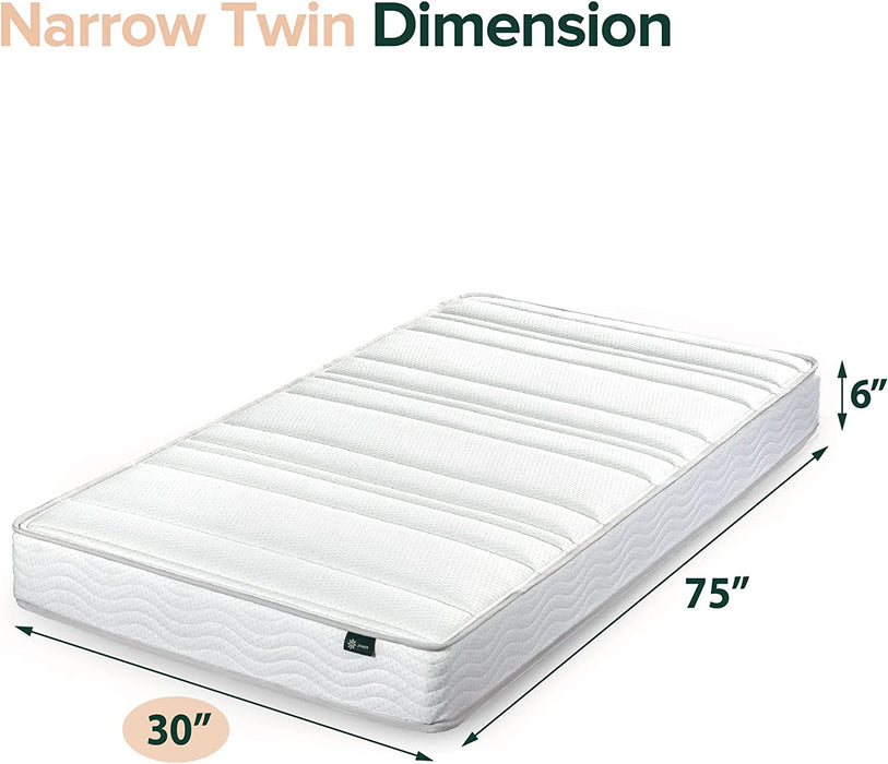 Off White Narrow Twin Mattress, 6 Inch