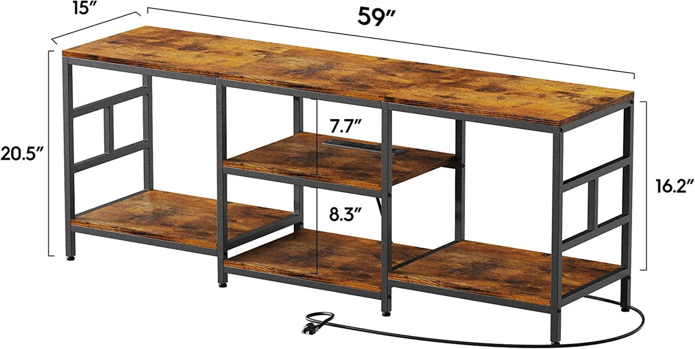 Rustic 3-Tier TV Console with Power Outlet