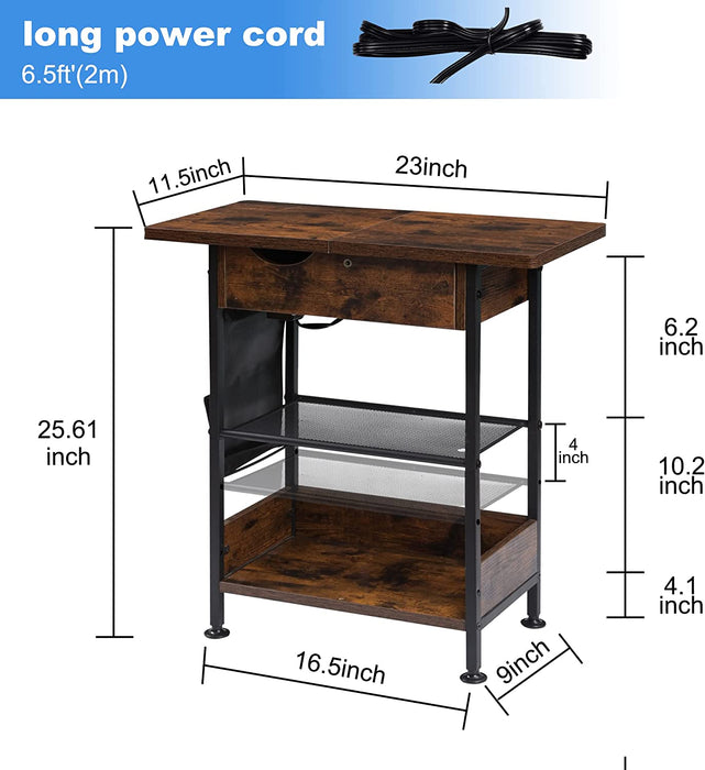 3-Tier End Table with Charging