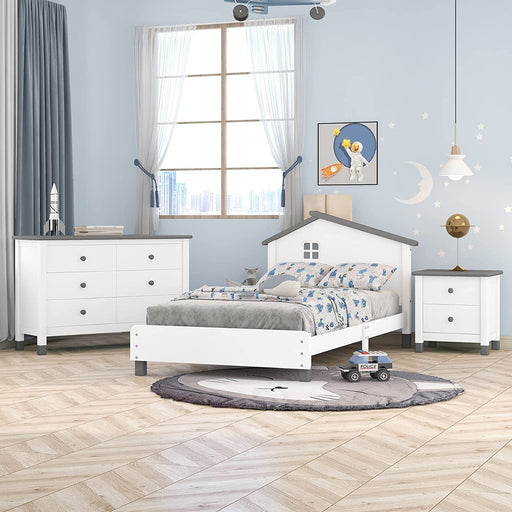 Modern Rustic White+Gray 3-Piece Kids Bedroom Set