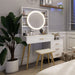 White Vanity Desk with Mirror and Lights, 5 Drawers