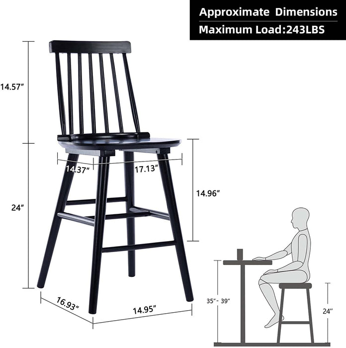 Farmhouse Style Wood Counter Height Bar Stools Set of 2