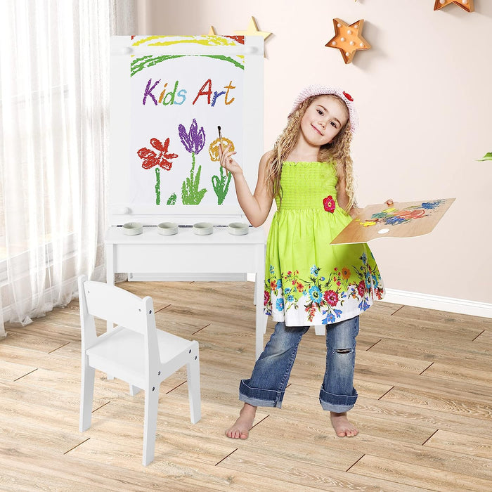 Kids Art Table and 2 Chairs, Wooden Drawing Desk, Activity