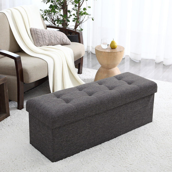 Charcoal Foldable Tufted Storage Ottoman Bench