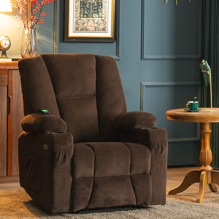 Fabric Electric Power Recliner Chair with Heat and Massage, Burgundy