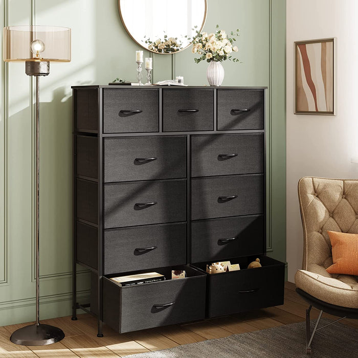 Charcoal Black 11-Drawer Fabric Storage Tower