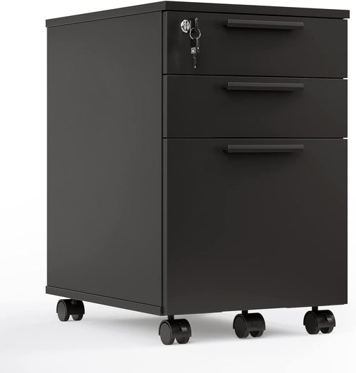 Black Wood Rolling File Cabinet with Lock