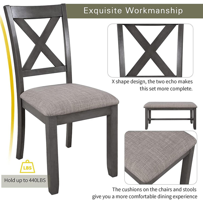 6 Piece Foldable Dining Set for 6 with Bench, Gray