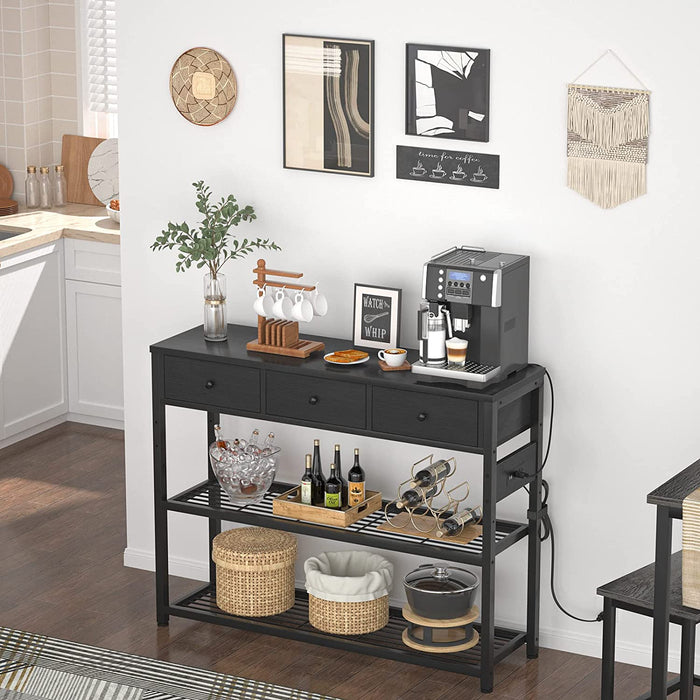 Black Console Table with Outlets and USB Ports