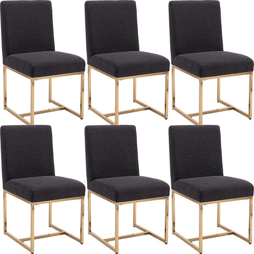 Set of 6 Linen Upholstered Dining Chairs, Charcoal