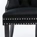 Set of 2 Black Upholstered Accent Chairs, Button Tufted, Armless, Back Ring Pull, Nailhead Trim, 20″ Seat Height