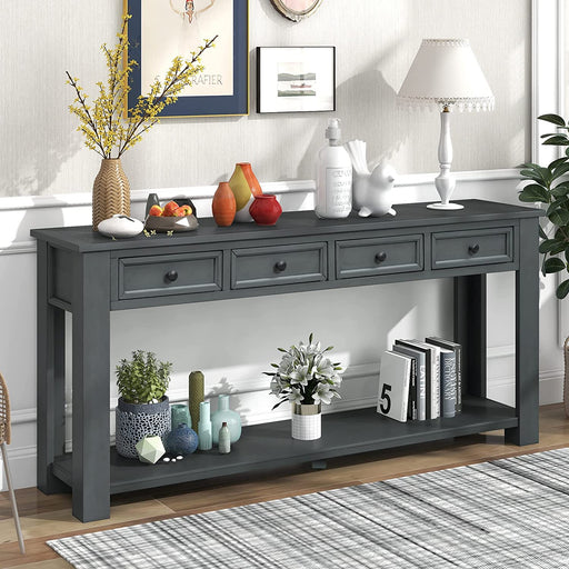 Navy Console Table with Storage Drawers and Shelf