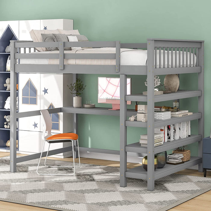 Twin Size Loft Bed with Storage Shelves and Desk