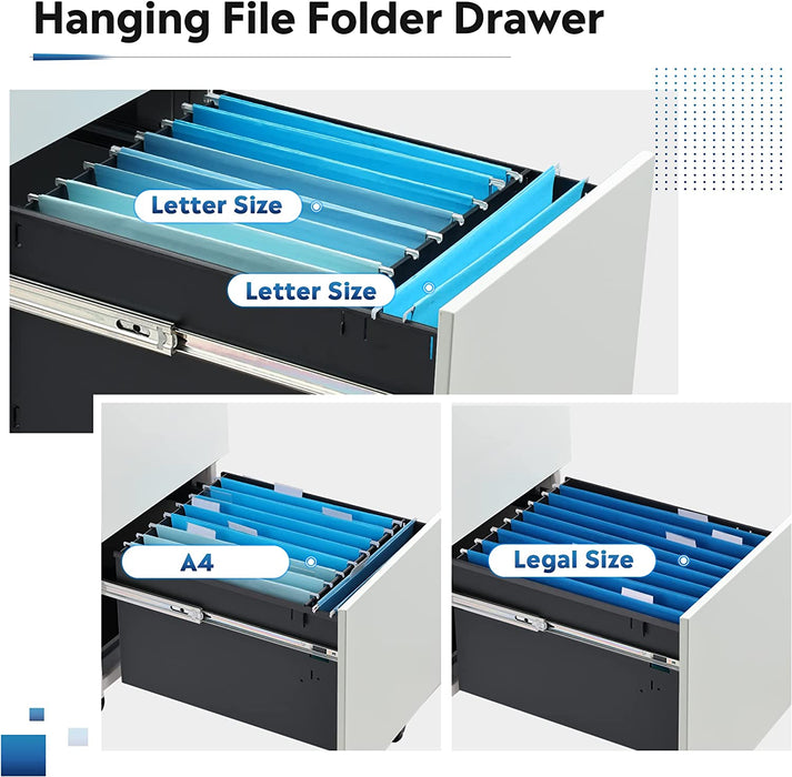 Lockable Mobile File Cabinet for Legal/Letter/A4 Files