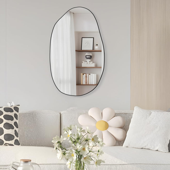 Irregular Wall Mirror, Asymmetrical Mirror, Large Vanity Mirror for Wall Decoration, Modern Wood Framed Mirror for Living Room Bedroom Bathroom Entryway Mirror, 33.5"×20.5"