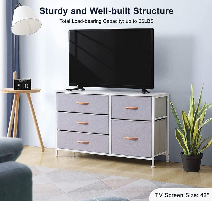 Light Grey 5 Drawer Wide Dresser with TV Stand