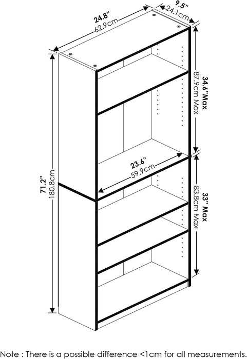 Adjustable 5-Tier Bookcase in Amber Pine