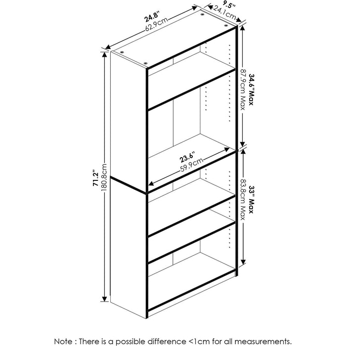 Adjustable 5-Tier Bookcase in Amber Pine