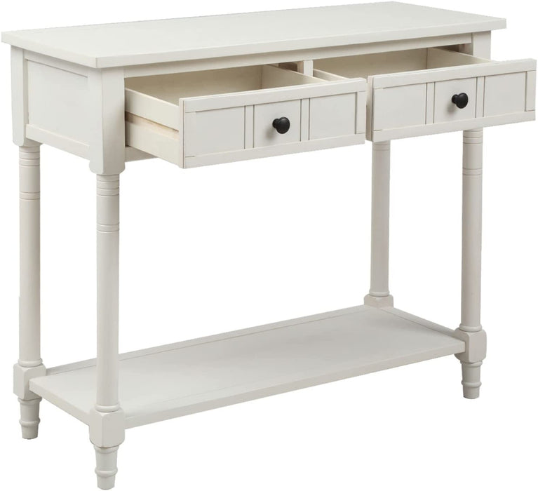 Rustic Ivory Console Table with Storage Drawers