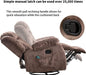 Massage Swivel Rocker Recliner Chair with Heat and Vibration, 360 Degree Swivel Manual Recliners Antiskid Fabric Single Sofa Heavy Duty Reclining Chair for Living Room, Dark Brown