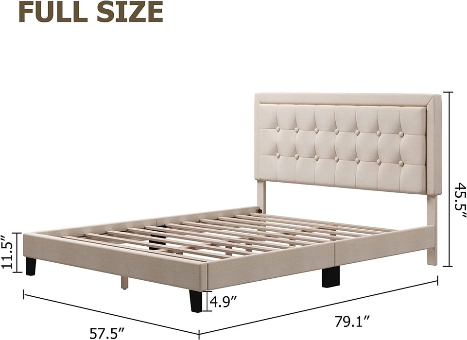 Full Upholstered Platform Bed Frame with Button Tufted Headboard