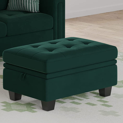 Green Velvet Storage Ottoman for Living Room