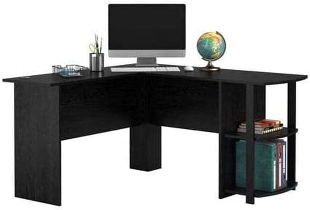 Black L-Shaped Desk with Bookshelves
