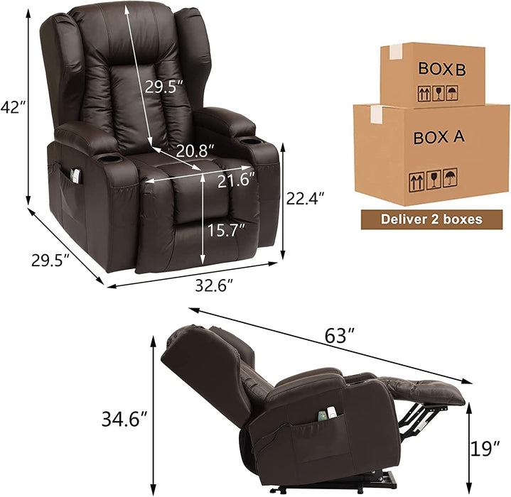 Power Recliner Chair with Heat and Massage, Brown