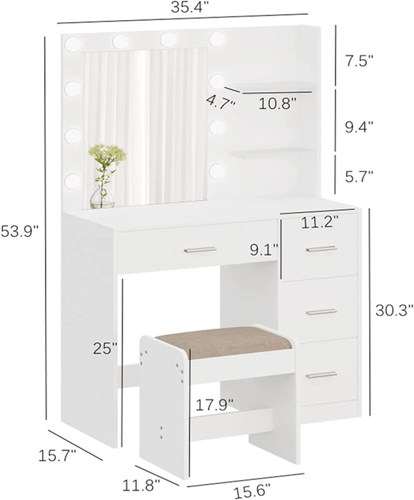 Makeup Vanity Table Set with Lighted Mirror