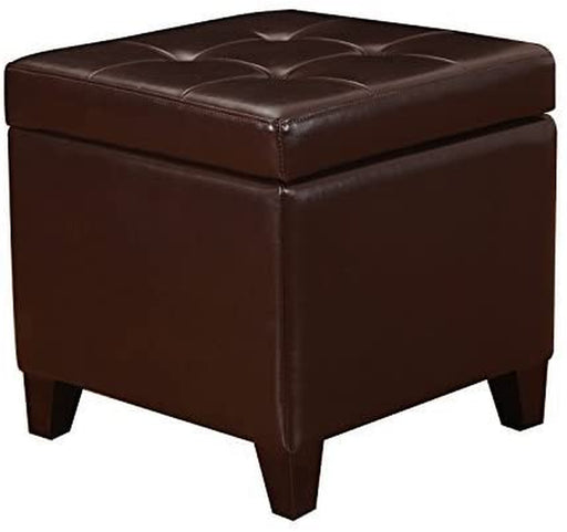 Brown Bonded Leather Storage Ottoman, 18″ Square