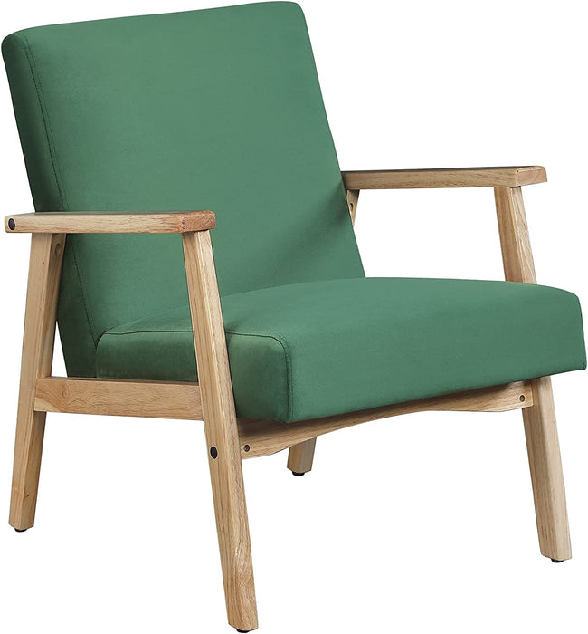 Green Velvet Mid Century Armchair with Wood Frame