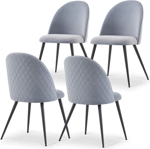Velvet Accent Dining Chairs Set of 4 in Light Grey