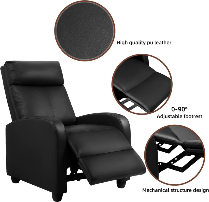 Black PU Leather Recliner Sofa with Thick Cushion