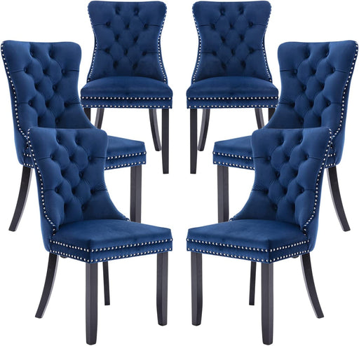 Blue Velvet Upholstered Dining Chairs Set of 6