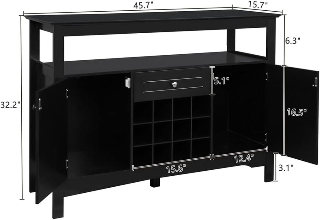 Black Entrance Cabinet Buffet Server with Wine Storage