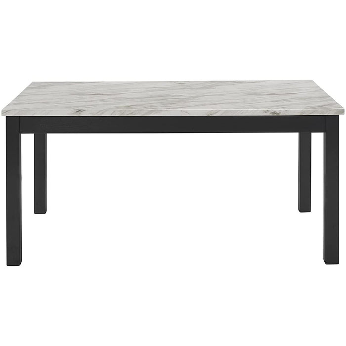 6-Person Dining Table with Faux Marble Top, Black Base
