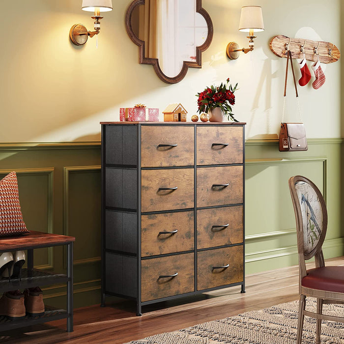Fabric Tall Dresser with 8 Drawers and Storage Tower