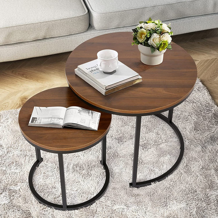 Small round Coffee Table Set of 2, Walnut