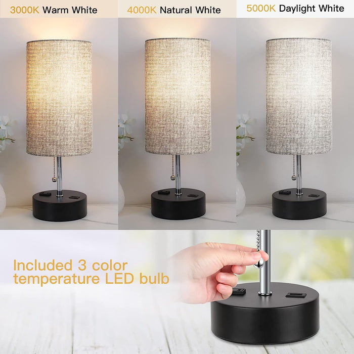 Bedside Lamp with USB Port and 3-Color Temperature
