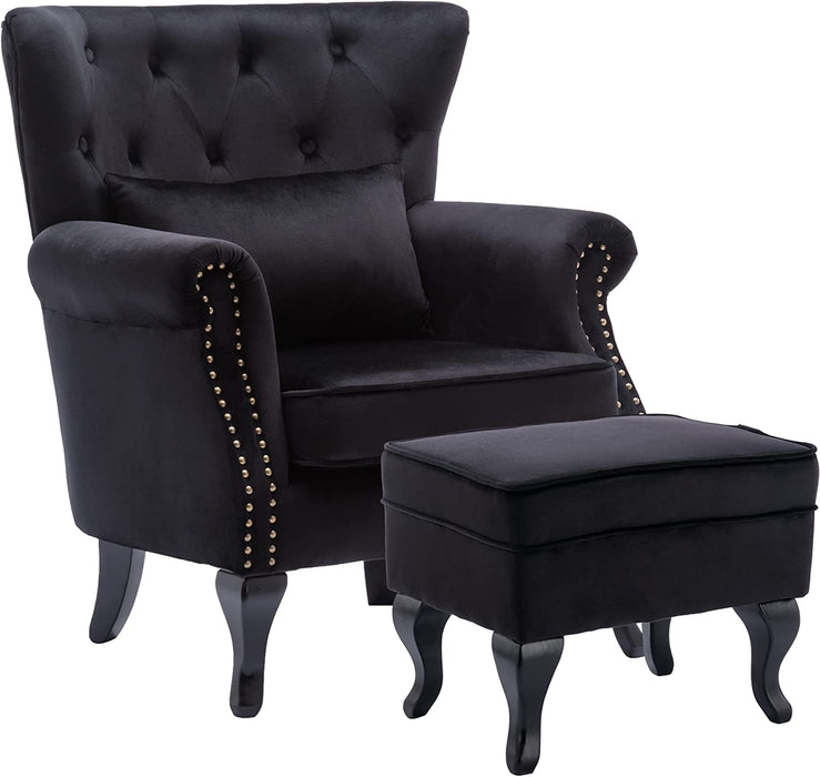 Black velvet chair online with ottoman