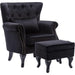 Black Velvet Wingback Chair with Ottoman Set